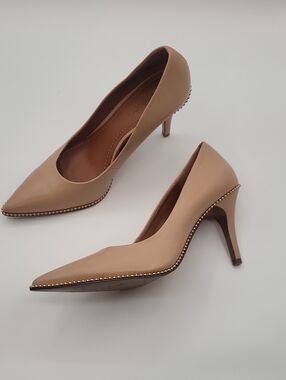 COACH Waverly Pink Beige Leather Beadchain Pointed-Toe 3-1/3" Stiletto Pumps